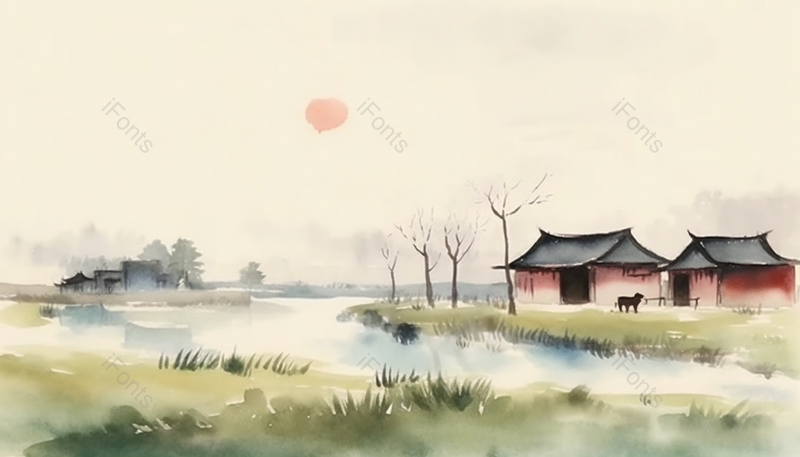 简约乡村生活水墨风背景图,插画/手绘图,插画/手绘图库,插画/手绘图下载,插画/手绘